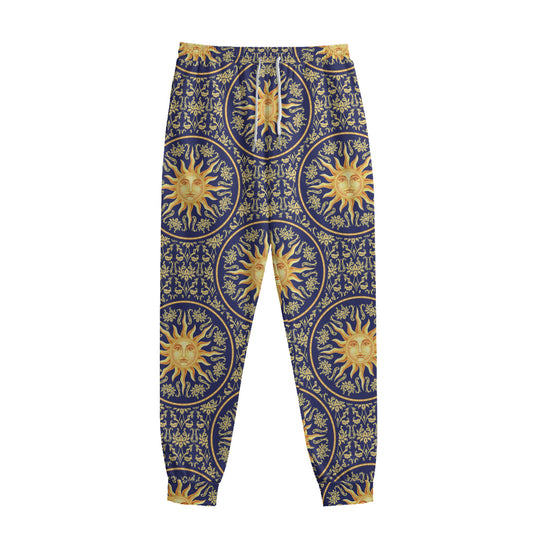 Blue And Gold Celestial Pattern Print Sweatpants