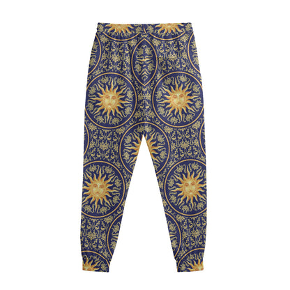 Blue And Gold Celestial Pattern Print Sweatpants