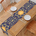 Blue And Gold Celestial Pattern Print Table Runner