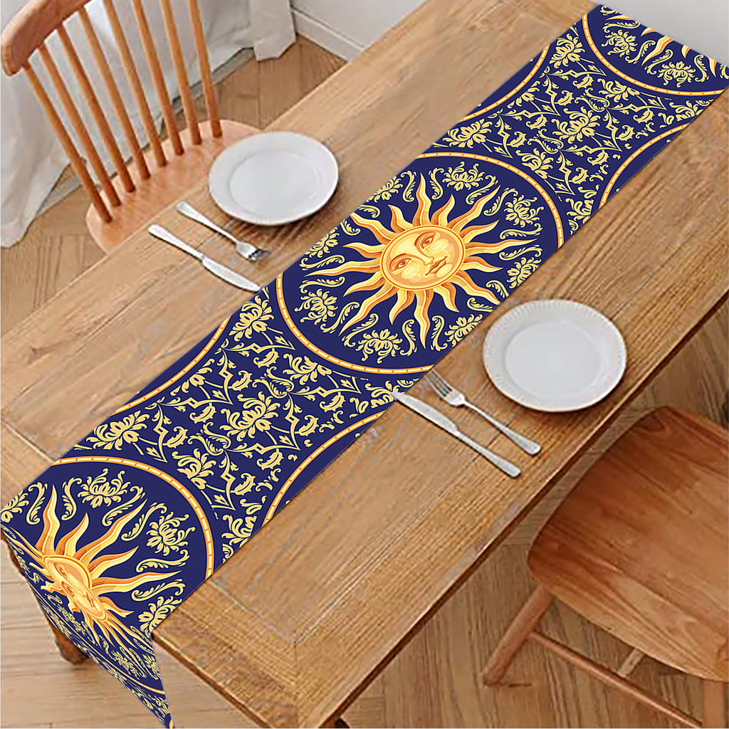 Blue And Gold Celestial Pattern Print Table Runner