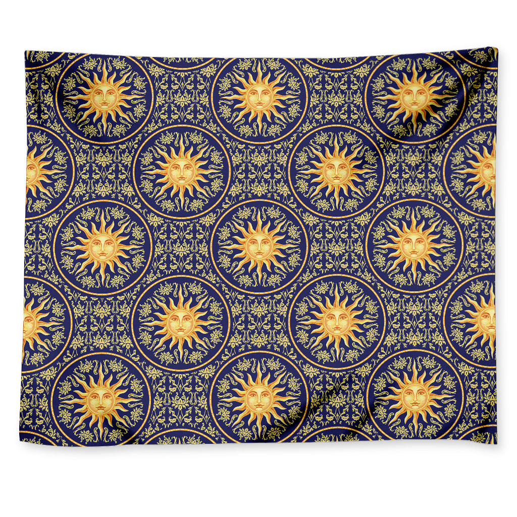 Blue And Gold Celestial Pattern Print Tapestry