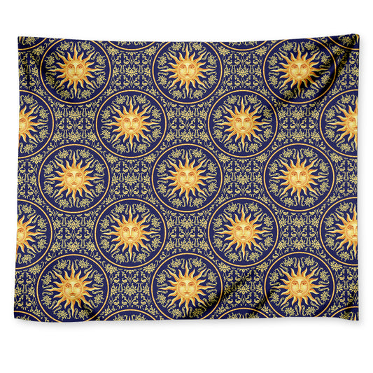 Blue And Gold Celestial Pattern Print Tapestry