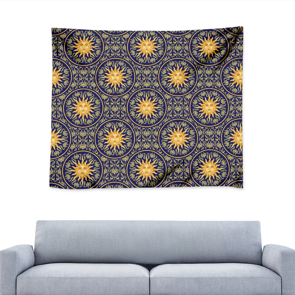 Blue And Gold Celestial Pattern Print Tapestry