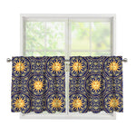 Blue And Gold Celestial Pattern Print Tier Curtains