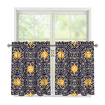 Blue And Gold Celestial Pattern Print Tier Curtains