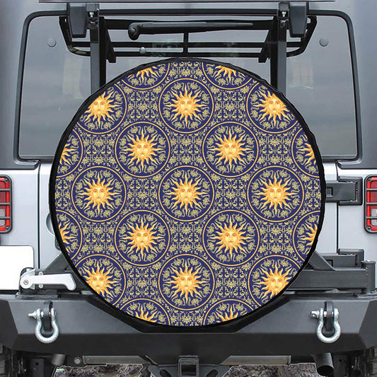 Blue And Gold Celestial Pattern Print Tire Cover