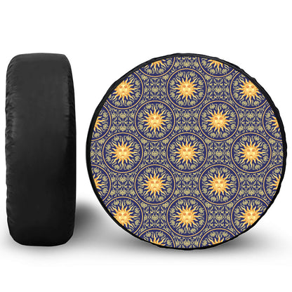 Blue And Gold Celestial Pattern Print Tire Cover