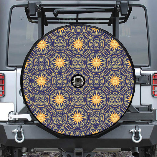 Blue And Gold Celestial Pattern Print Tire Cover With Camera Hole