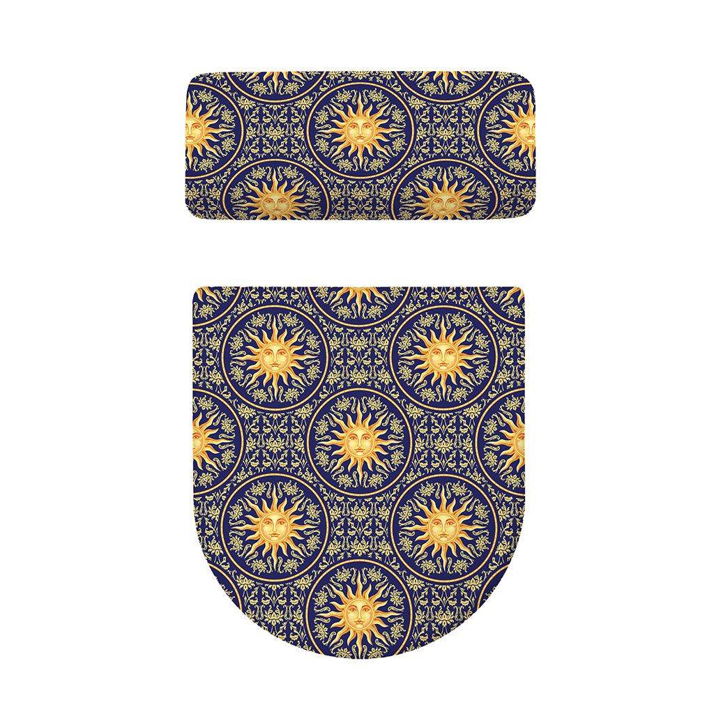 Blue And Gold Celestial Pattern Print Toilet Lid And Tank Cover Set