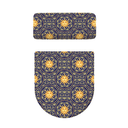 Blue And Gold Celestial Pattern Print Toilet Lid And Tank Cover Set