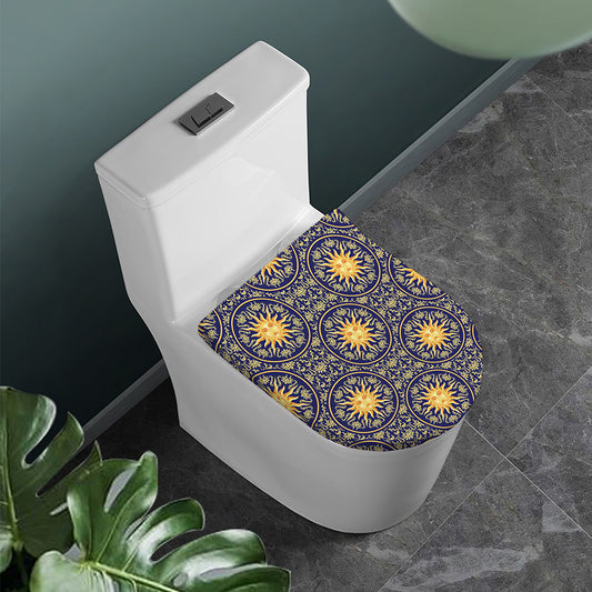 Blue And Gold Celestial Pattern Print Toilet Lid Cover