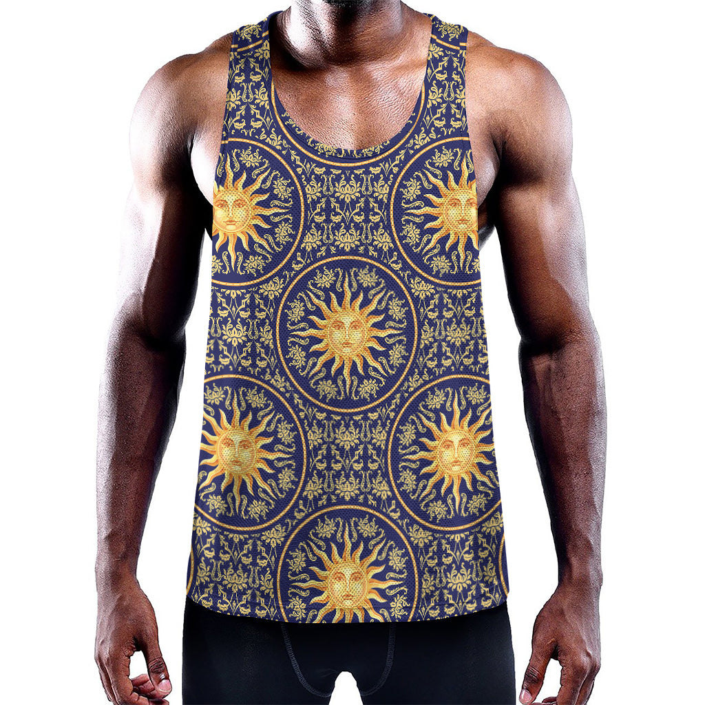Blue And Gold Celestial Pattern Print Training Tank Top