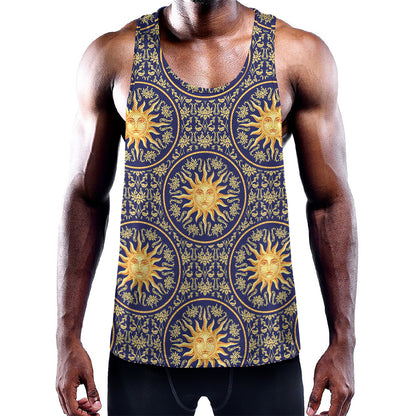 Blue And Gold Celestial Pattern Print Training Tank Top