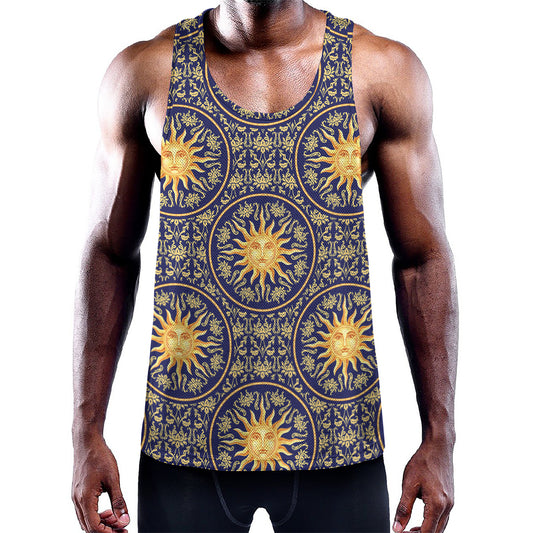 Blue And Gold Celestial Pattern Print Training Tank Top