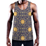 Blue And Gold Celestial Pattern Print Training Tank Top