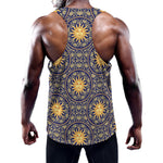 Blue And Gold Celestial Pattern Print Training Tank Top