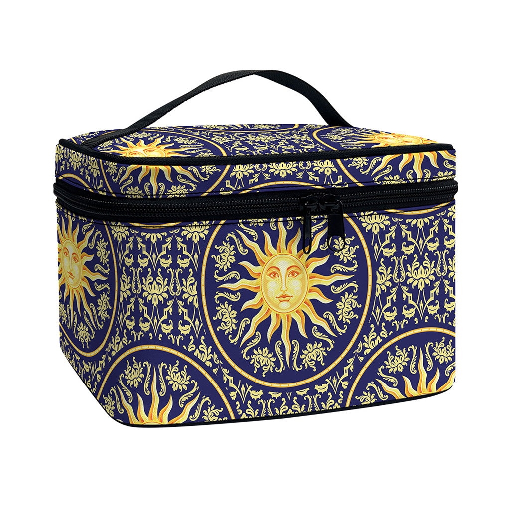 Blue And Gold Celestial Pattern Print Travel Makeup Bag