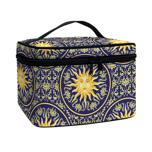 Blue And Gold Celestial Pattern Print Travel Makeup Bag
