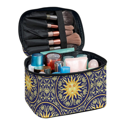 Blue And Gold Celestial Pattern Print Travel Makeup Bag