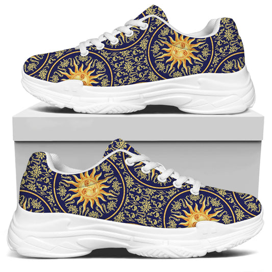 Blue And Gold Celestial Pattern Print White Chunky Shoes