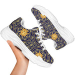 Blue And Gold Celestial Pattern Print White Chunky Shoes