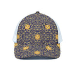 Blue And Gold Celestial Pattern Print White Mesh Trucker Cap