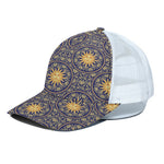 Blue And Gold Celestial Pattern Print White Mesh Trucker Cap