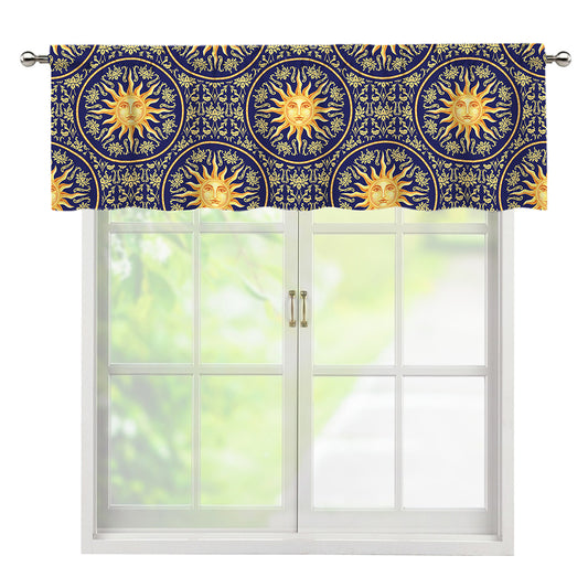 Blue And Gold Celestial Pattern Print Window Valance