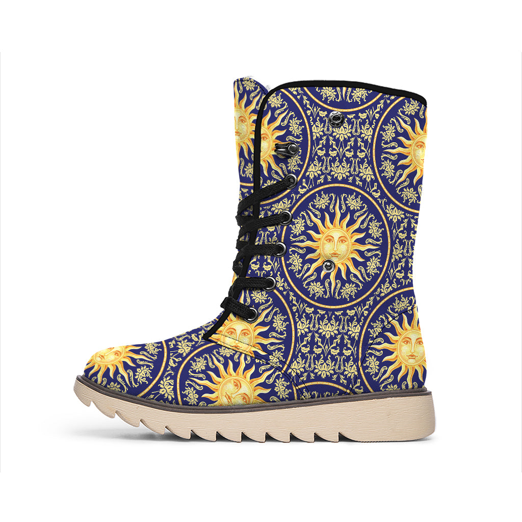 Blue And Gold Celestial Pattern Print Winter Boots