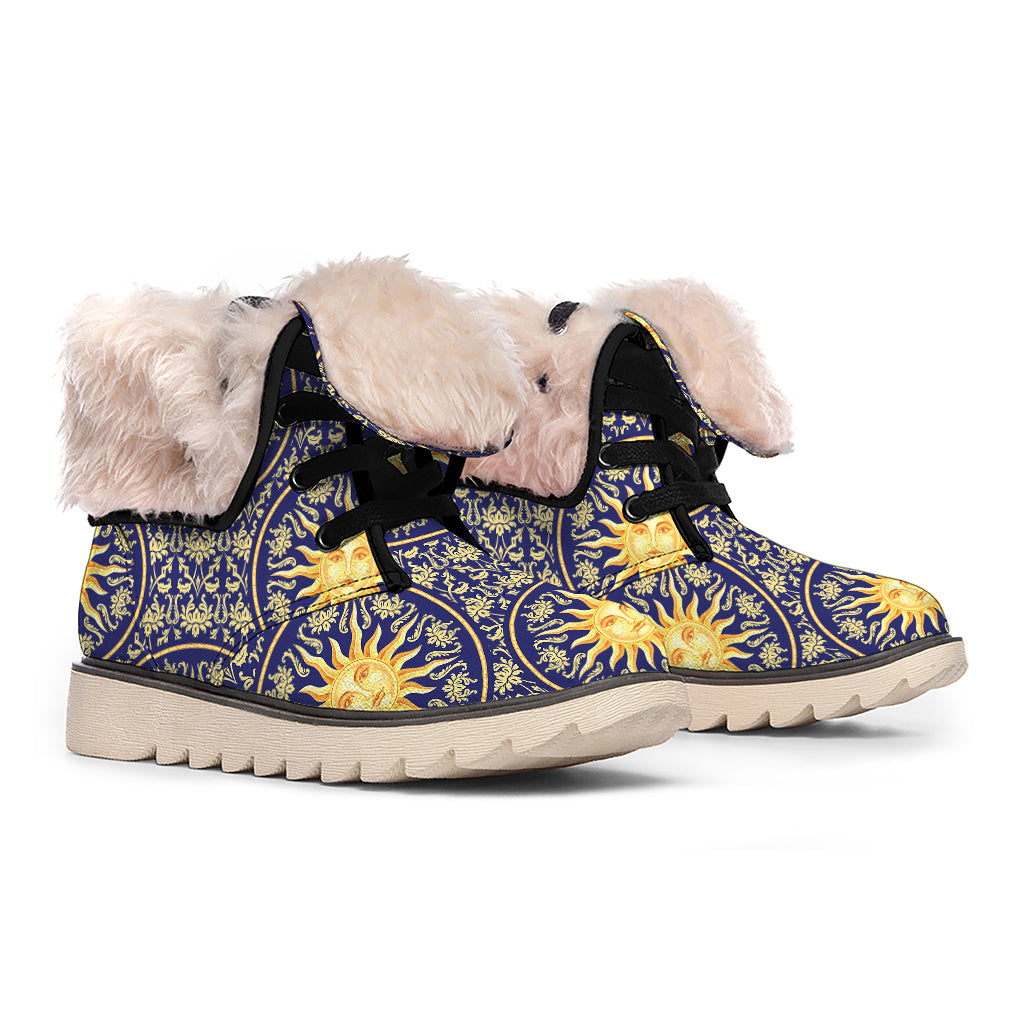 Blue And Gold Celestial Pattern Print Winter Boots
