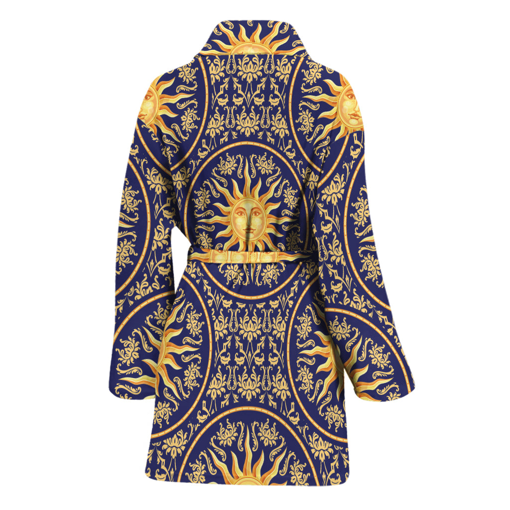 Blue And Gold Celestial Pattern Print Women's Bathrobe