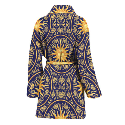 Blue And Gold Celestial Pattern Print Women's Bathrobe