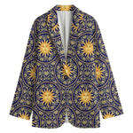 Blue And Gold Celestial Pattern Print Women's Blazer