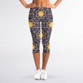 Blue And Gold Celestial Pattern Print Women's Capri Leggings