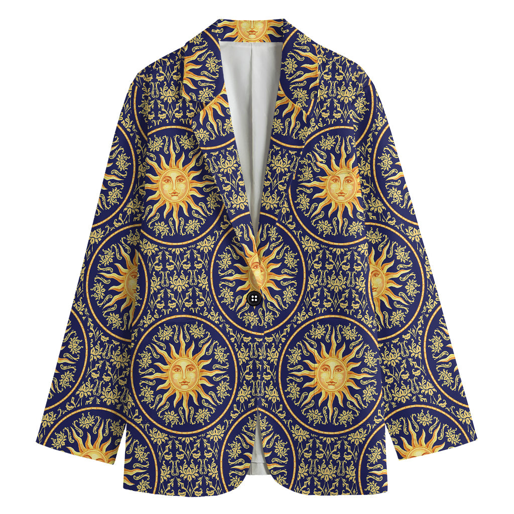 Blue And Gold Celestial Pattern Print Women's Cotton Blazer
