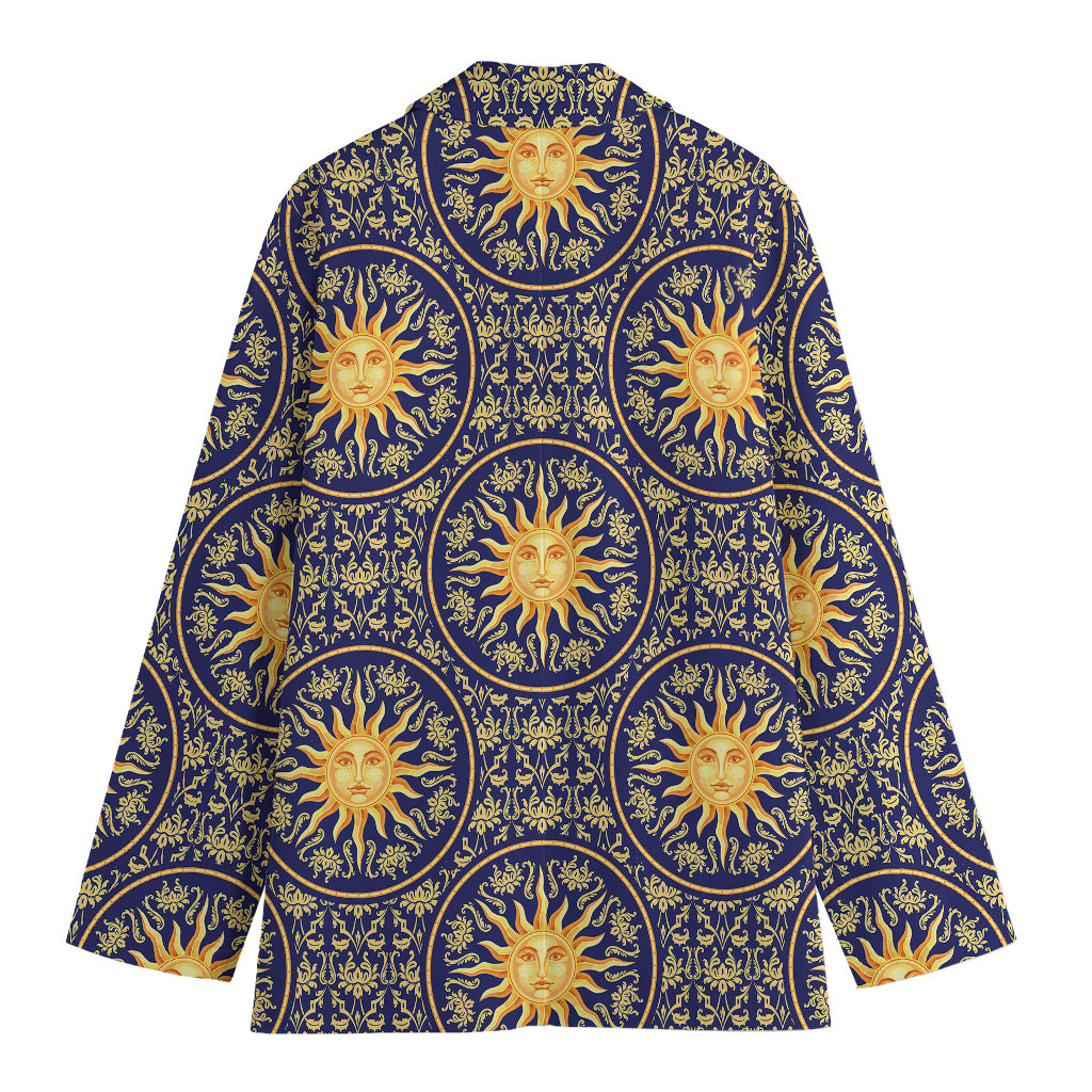 Blue And Gold Celestial Pattern Print Women's Cotton Blazer