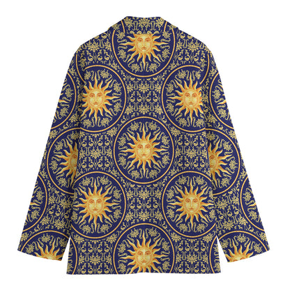 Blue And Gold Celestial Pattern Print Women's Cotton Blazer