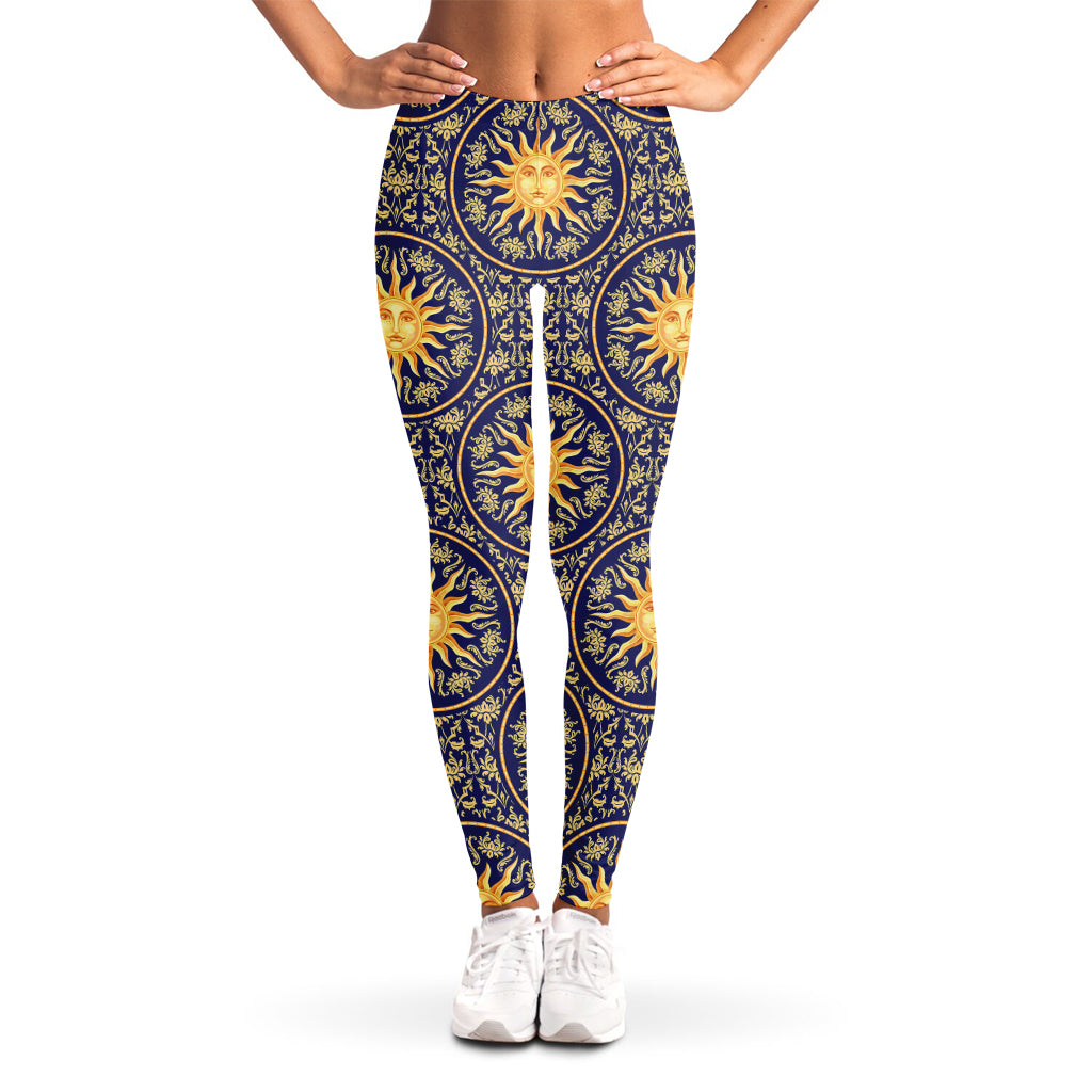 Blue And Gold Celestial Pattern Print Women's Leggings