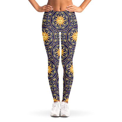 Blue And Gold Celestial Pattern Print Women's Leggings