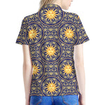 Blue And Gold Celestial Pattern Print Women's Polo Shirt