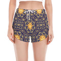 Blue And Gold Celestial Pattern Print Women's Split Running Shorts