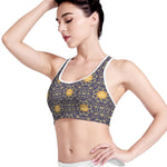 Blue And Gold Celestial Pattern Print Women's Sports Bra