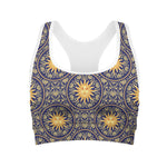 Blue And Gold Celestial Pattern Print Women's Sports Bra