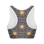 Blue And Gold Celestial Pattern Print Women's Sports Bra