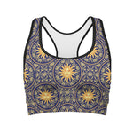 Blue And Gold Celestial Pattern Print Women's Sports Bra