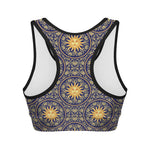 Blue And Gold Celestial Pattern Print Women's Sports Bra