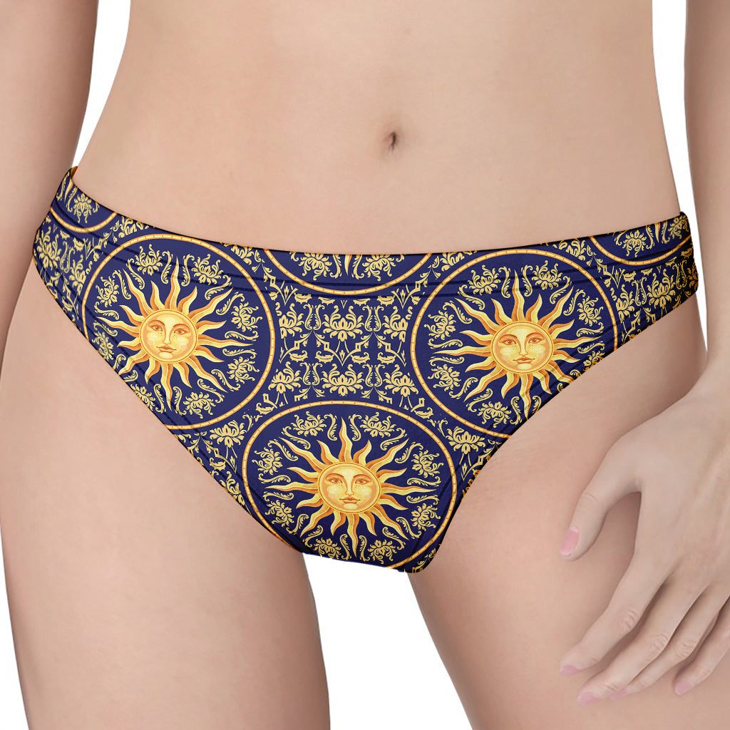 Blue And Gold Celestial Pattern Print Women's Thong