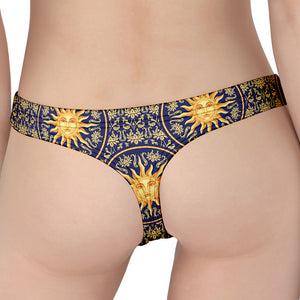 Blue And Gold Celestial Pattern Print Women's Thong