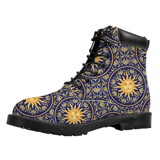 Blue And Gold Celestial Pattern Print Work Boots
