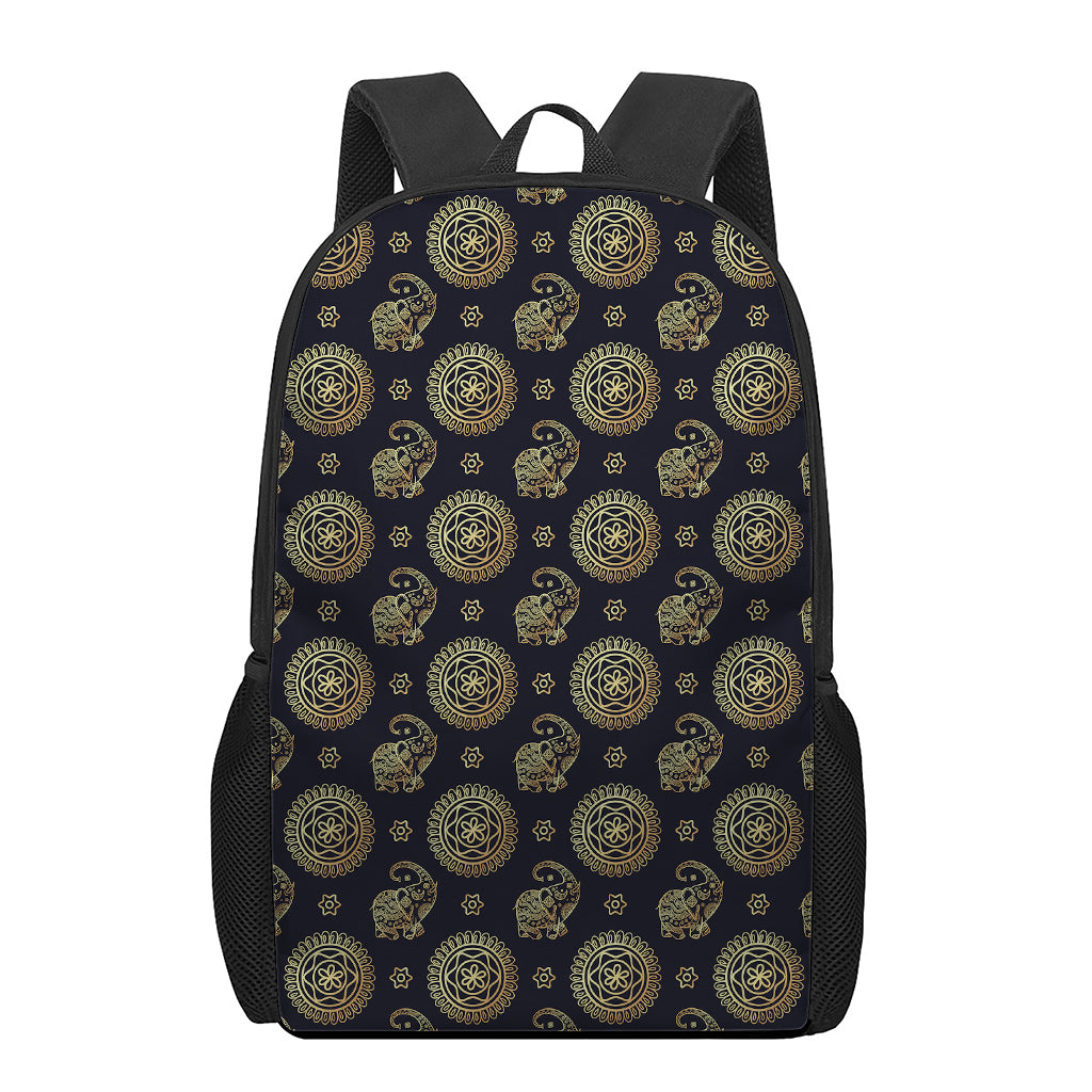 Blue And Gold Tribal Elephant Print 17 Inch Backpack